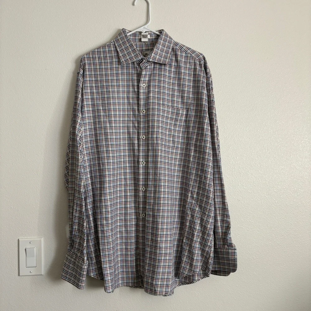 Men's Peter Millar Crown Long Sleeve Button up Shirt Red Blue And White  XL